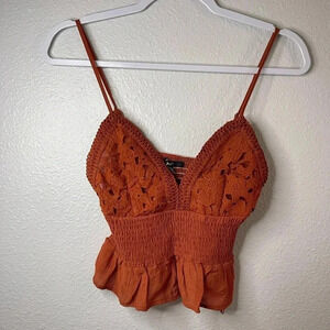 Papaya Orange Fitted Flare Crop Tank Top